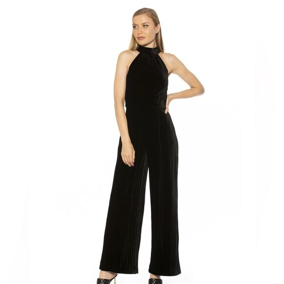 Alexia Admor Pants - Alexia Admor Meghan Velvet Jumpsuit Black | Size 8